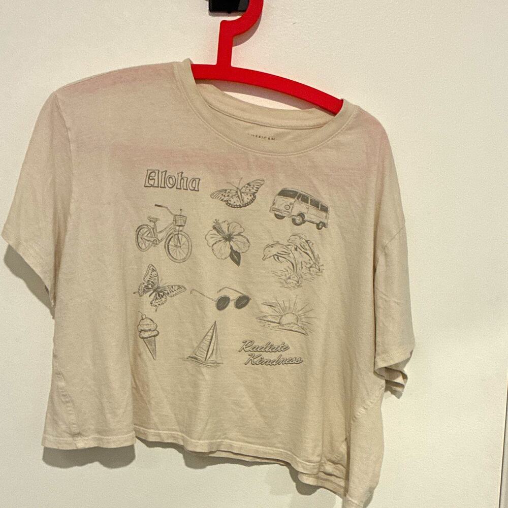 American Eagle Women’s XL Boxy Cropped Cotton Graphic T-Shirt Aloha Radiate